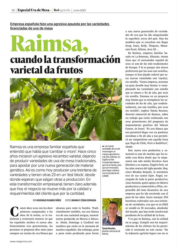 Raimsa Grapes, reportaje en RedAgrícola Magazine